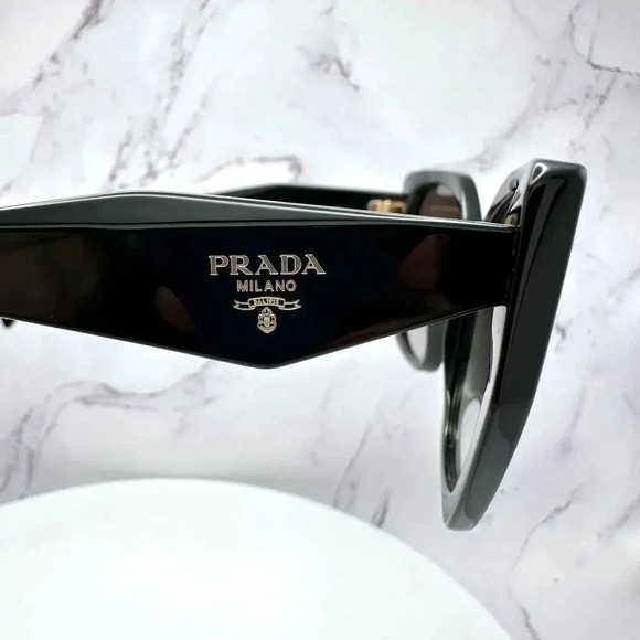 PRADA Sunglasses Symbole Gold Logo Black Authentic Square Cat Eye Oversized - Picture 16 of 16